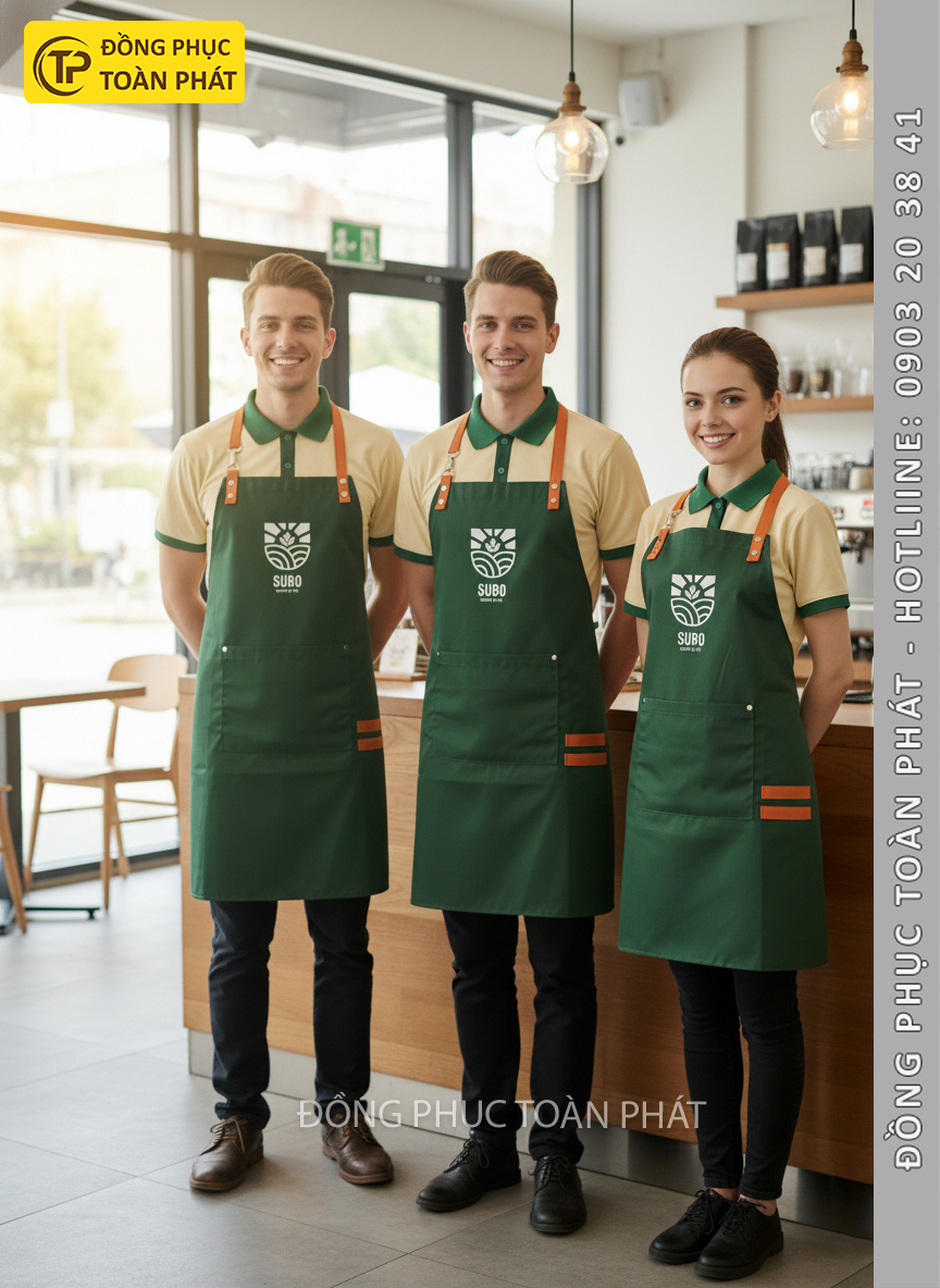 đồng phục cafe coffee Subo xanh kem