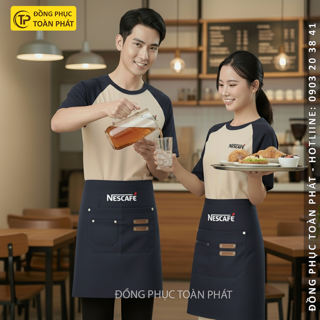 đồng phục nestcafe xanh đen phối be 2