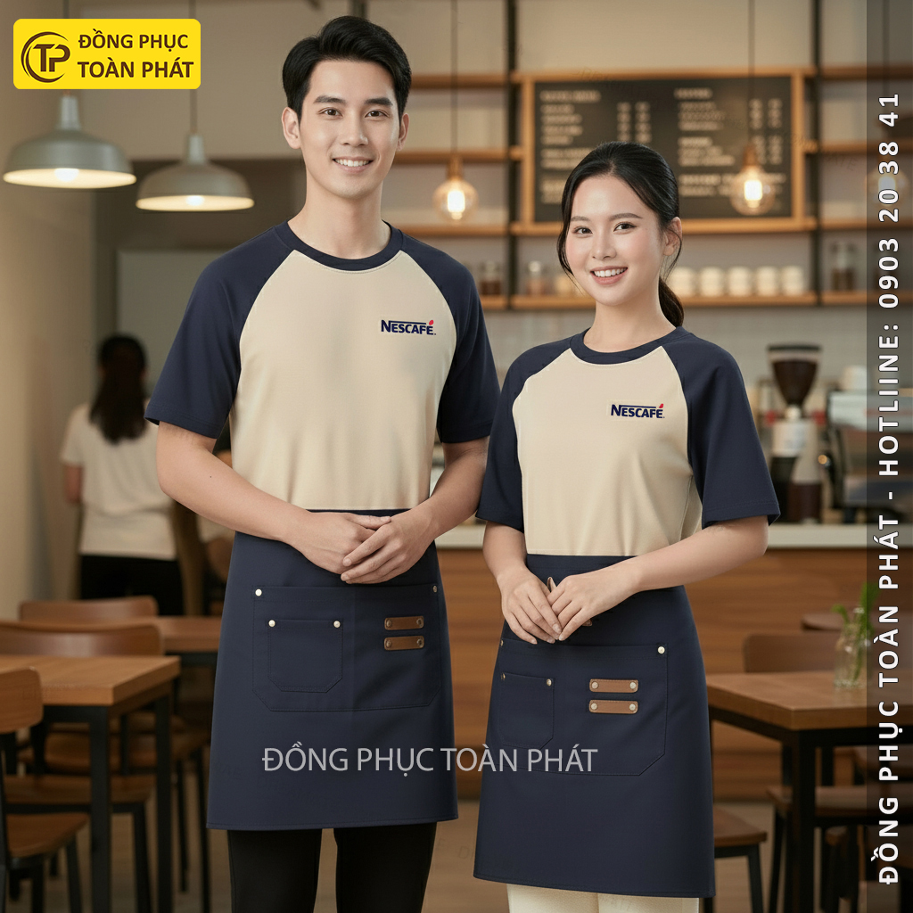 đồng phục nestcafe xanh đen phối be 4