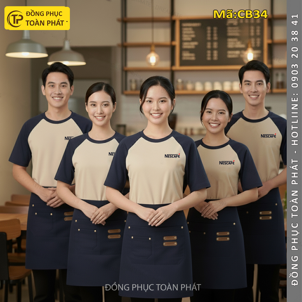 đồng phục quán nestcafe xanh đen 