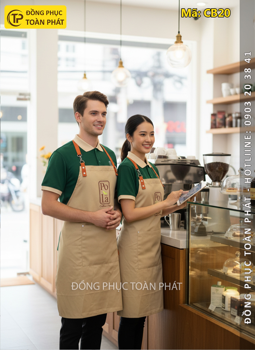 đồng phục Cafe cofee và tea màu xanh