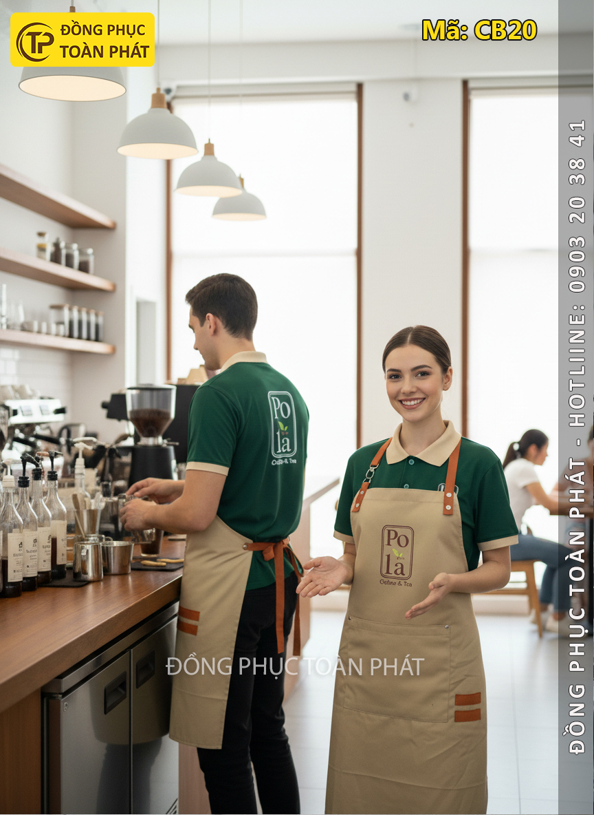 đồng phục Cafe cofee và tea màu xanh 1