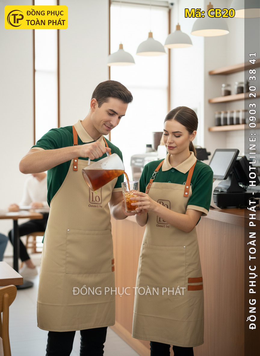 đồng phục Cafe cofee và tea màu xanh - tính tiền