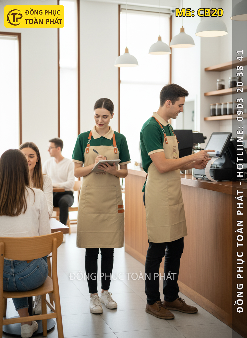 đồng phục Cafe cofee và tea màu xanh 2