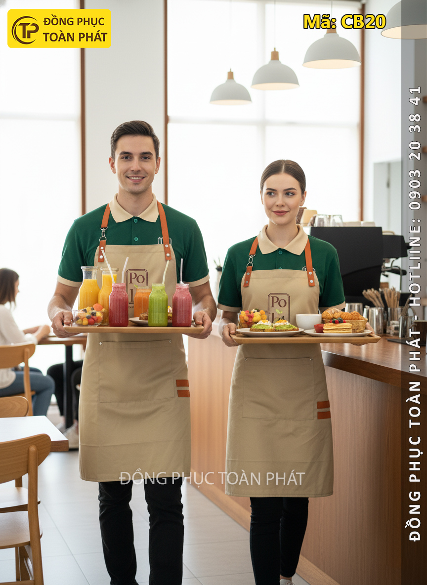 đồng phục Cafe cofee và tea màu xanh 3