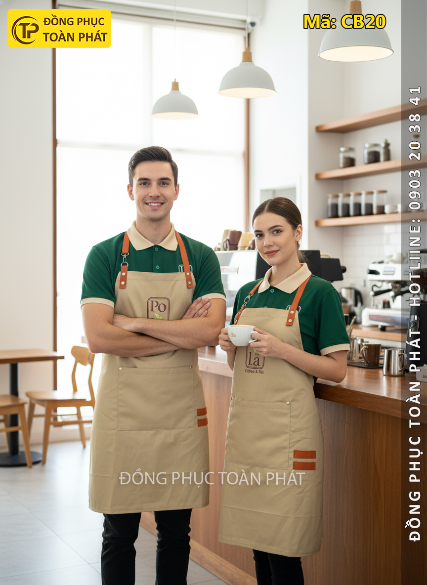 Đồng Phục Coffee Pola xanh ve chai phối be