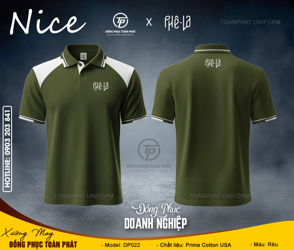 Đồng phục cafe Phela xanh rêu