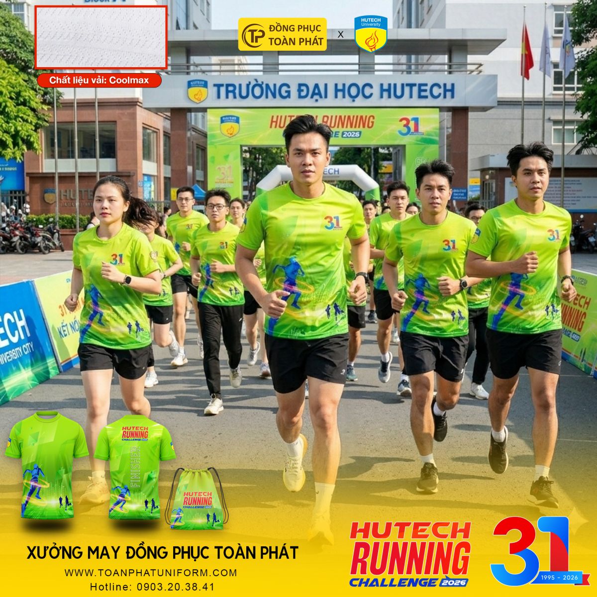 Áo chạy bộ Hutech 2026 - màu xanh