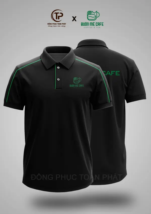 Đồng Phục Cafe Buôn Mê Đen Phối Xanh Rêu