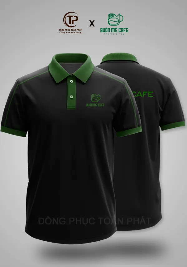 Đồng Phục Cafe Buôn Mê Màu Đen Phối Xanh Ve Chai