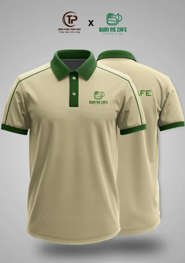 Đồng Phục Cafe Buôn Mê Màu Be Phối Xanh
