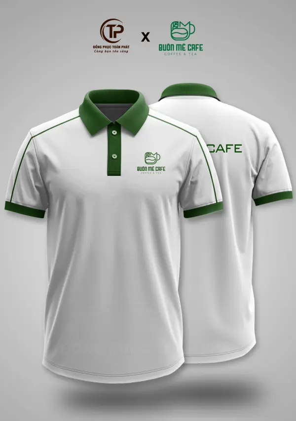 Đồng Phục Cafe Buôn Mê Trắng Phối Xanh Rêu